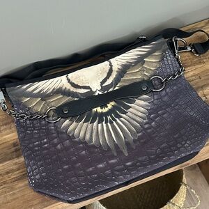 George Gina & Lucy Women’s Crossbody Bag with Feather Wing Print - Black/Tan